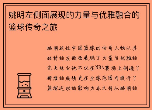 姚明左侧面展现的力量与优雅融合的篮球传奇之旅